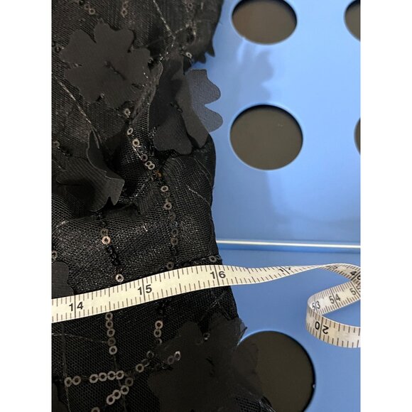 RICKIE FREEMAN TERI JON Dress Tea Length Sequins 3D Floral Appliques Black 12 - Picture 14 of 16